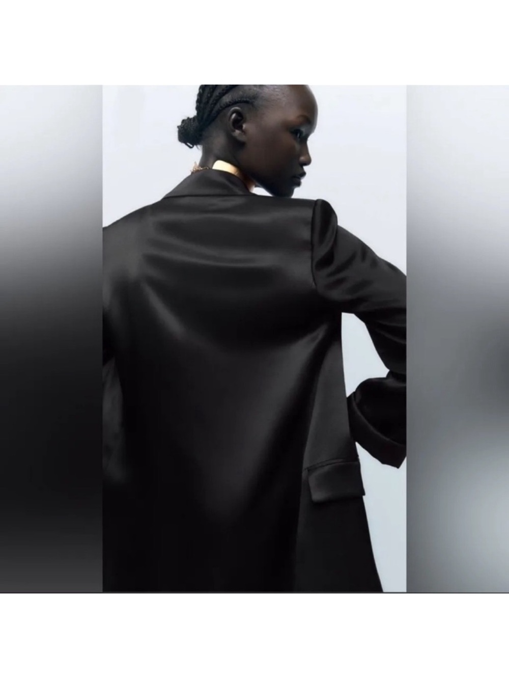 ZARA BLACK TURNED-UP CUFF SATIN EFFECT BLAZER - Picture 10 of 13